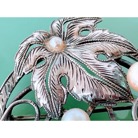 Art Deco Grape Cluster Cultured Pearl Sterling Brooch - Picture 3 of 9